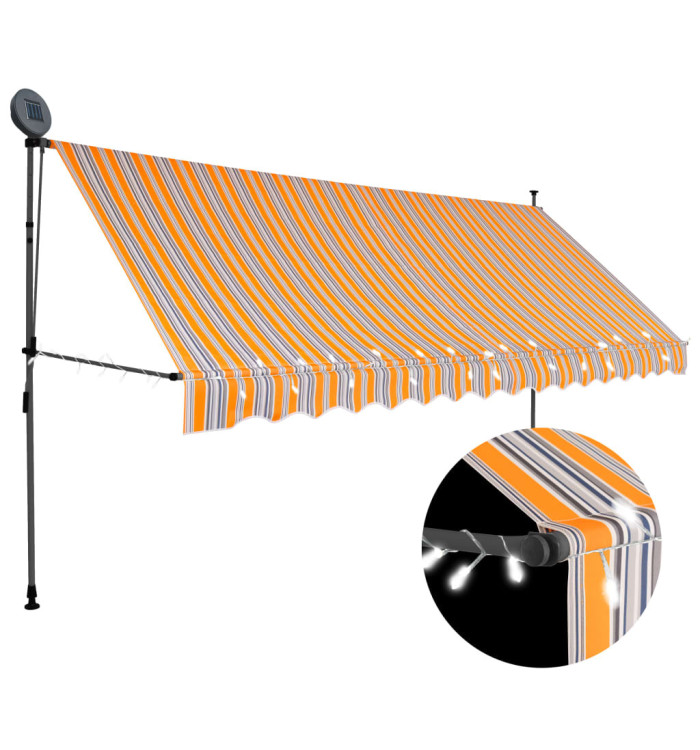Auvent manuel rétractable avec LED 400 cm Jaune et bleu | Mobilier & Déco