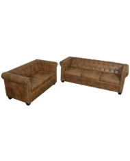 Ensemble de canapé Chesterfield à 2 et 3 places marron | Mobilier & Déco