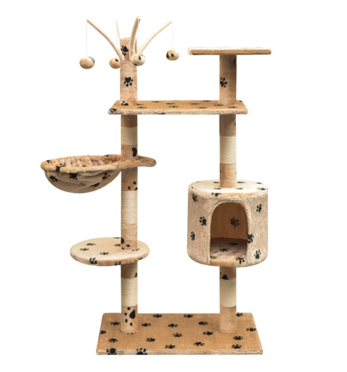 Arbre à chat et griffoir Sisal 125 cm Empreintes de pattes Beige | Mobilier & Déco