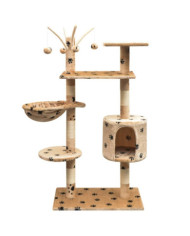 Arbre à chat et griffoir Sisal 125 cm Empreintes de pattes Beige | Mobilier & Déco