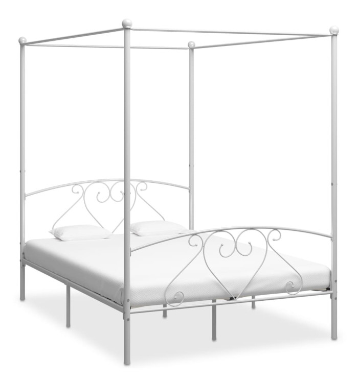 Cadre de lit sans matelas avec baldaquin blanc 140x200 cm métal | Mobilier & Déco