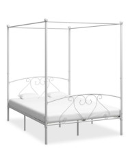 Cadre de lit sans matelas avec baldaquin blanc 140x200 cm métal | Mobilier & Déco