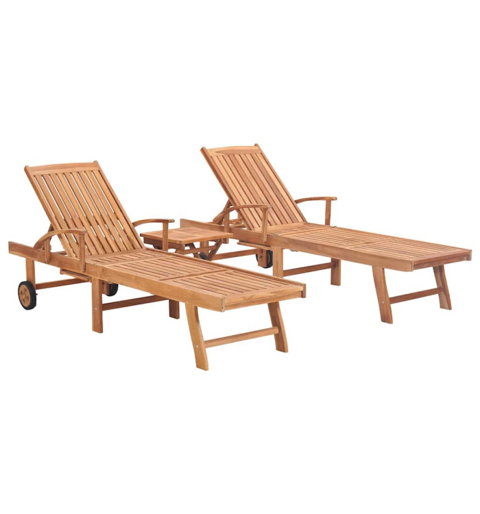 Chaises longues lot de 2 avec table Bois de teck solide | Mobilier & Déco