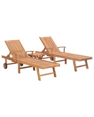 Chaises longues lot de 2 avec table Bois de teck solide | Mobilier & Déco