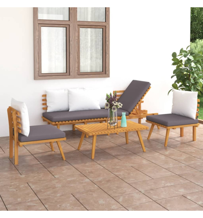 Salon de jardin 4 pcs avec coussins Bois d'acacia solide | Mobilier & Déco