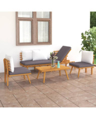 Salon de jardin 4 pcs avec coussins Bois d'acacia solide | Mobilier & Déco