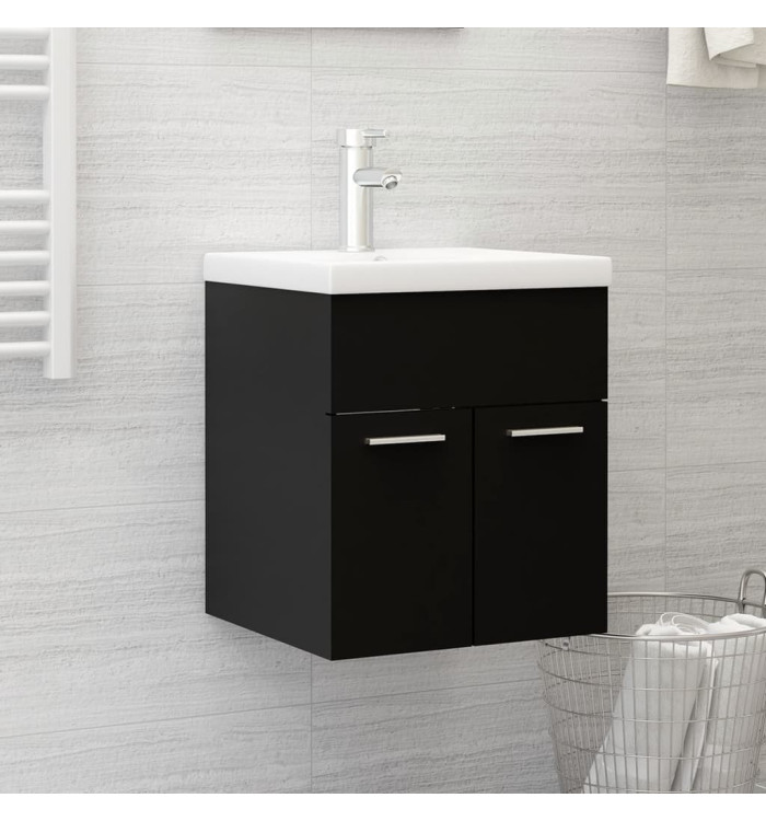 Armoire d'évier avec lavabo intégré noir bois d'ingénierie | Mobilier & Déco
