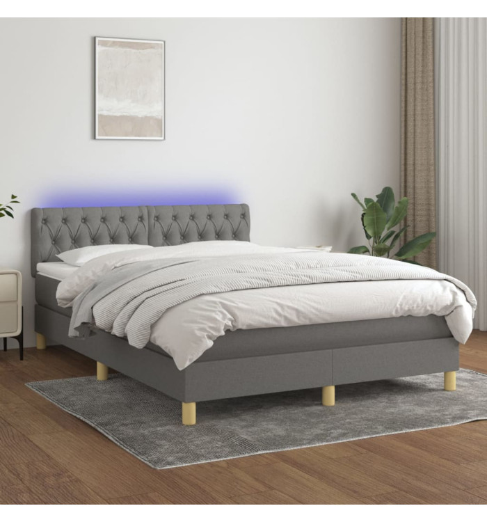 Sommier à lattes de lit et matelas et LED Gris foncé 140x190 cm | Mobilier & Déco