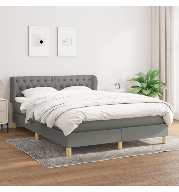 Sommier à lattes de lit avec matelas Gris foncé 140x190cm Tissu | Mobilier & Déco