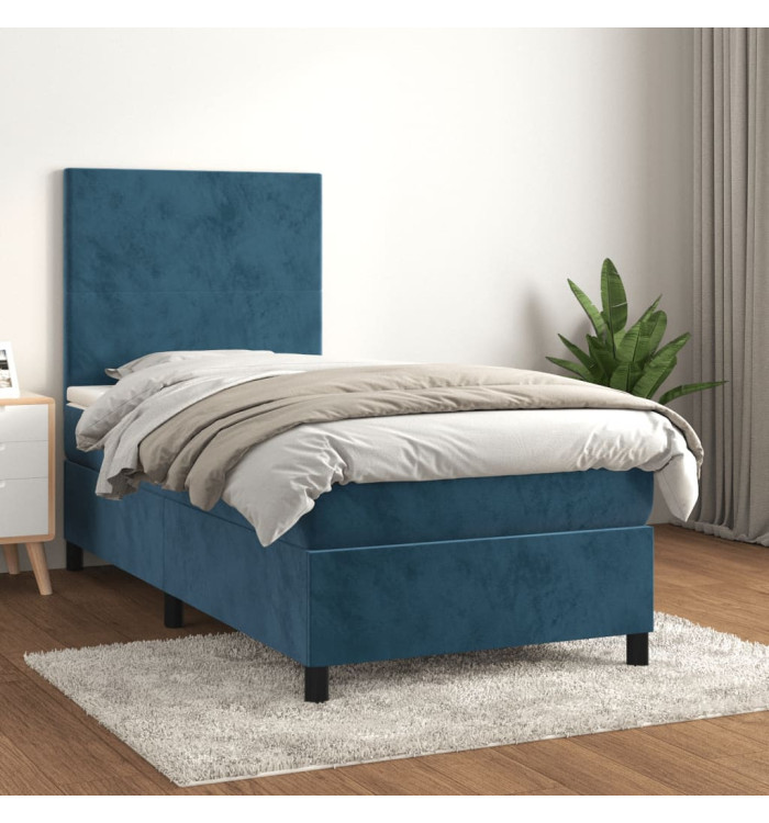 Sommier à lattes de lit avec matelas Bleu foncé 90x200 cm | Mobilier & Déco