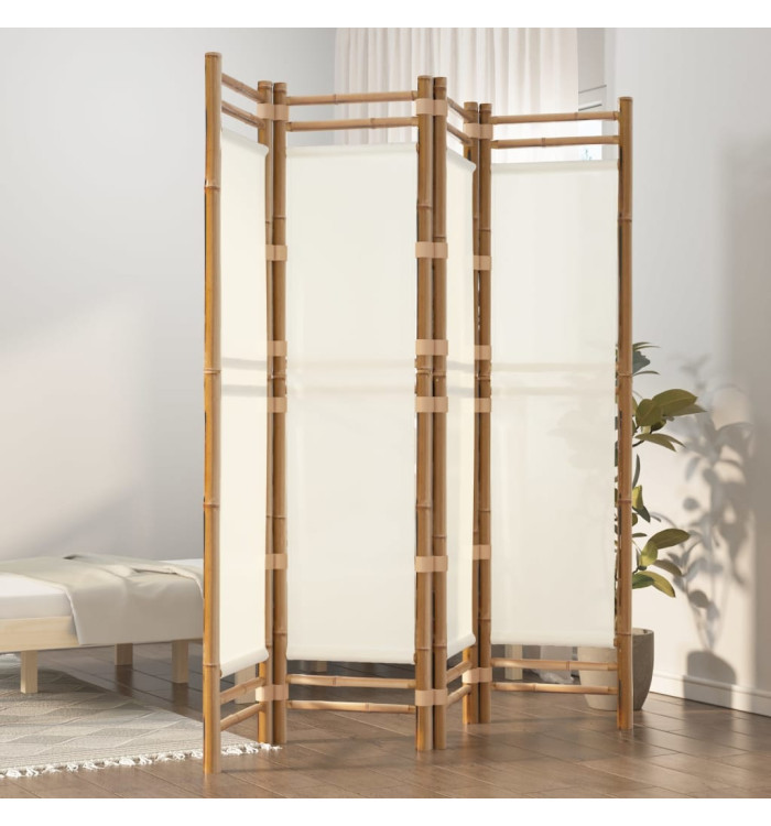 Cloison de séparation pliante 4 panneaux 160 cm Bambou et toile | Mobilier & Déco