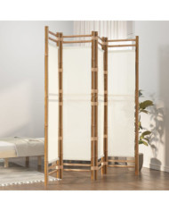 Cloison de séparation pliante 4 panneaux 160 cm Bambou et toile | Mobilier & Déco
