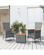 Ensemble de salon de jardin 3 pcs gris poly rotin et acacia | Mobilier & Déco