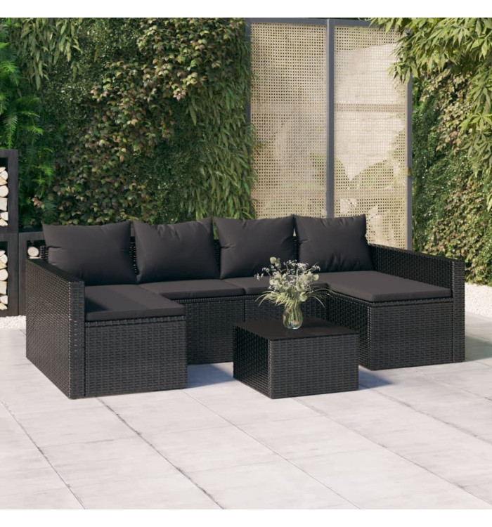 Salon de jardin 2 pcs avec coussins Noir Résine tressée | Mobilier & Déco