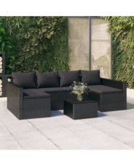 Salon de jardin 2 pcs avec coussins Noir Résine tressée | Mobilier & Déco