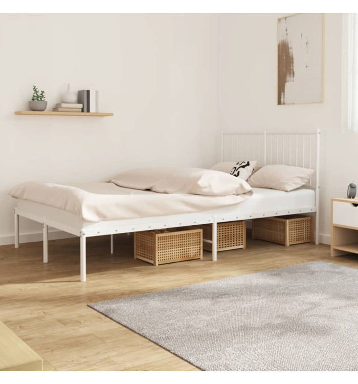 Cadre de lit métal sans matelas et tête de lit blanc 120x200 cm | Mobilier & Déco