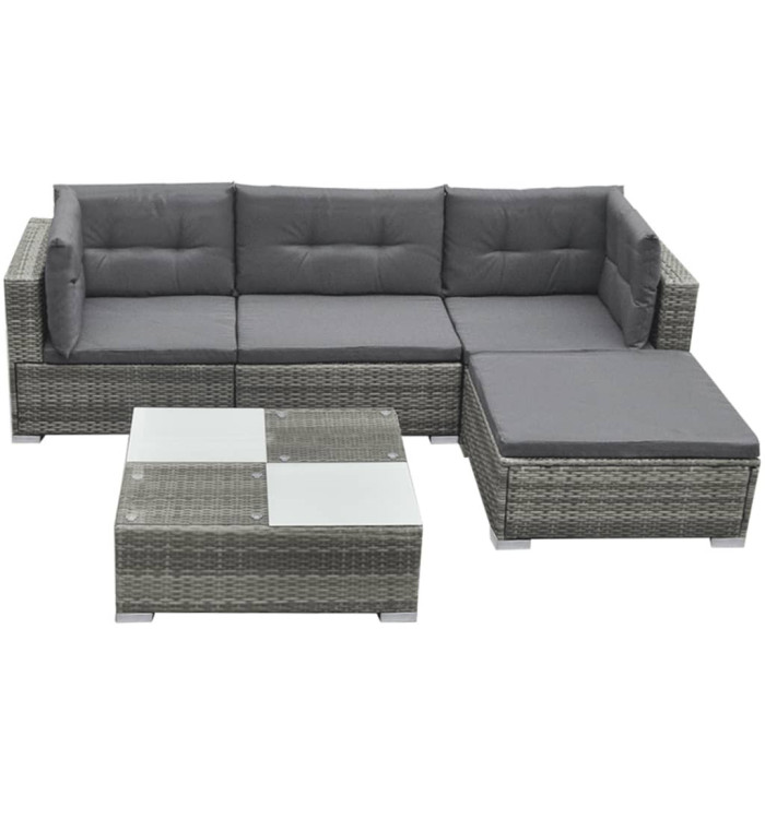 Salon de jardin 5 pcs avec coussins Résine tressée Gris | Mobilier & Déco