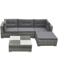 Salon de jardin 5 pcs avec coussins Résine tressée Gris | Mobilier & Déco