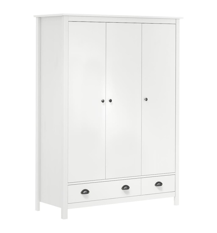 Garde-robe à 3 portes Hill Blanc 127x50x170 cm Bois pin solide | Mobilier & Déco