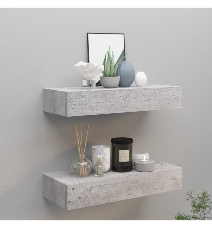 Étagères à tiroir murales 2 pcs Gris béton 60x23,5x10 cm MDF | Mobilier & Déco