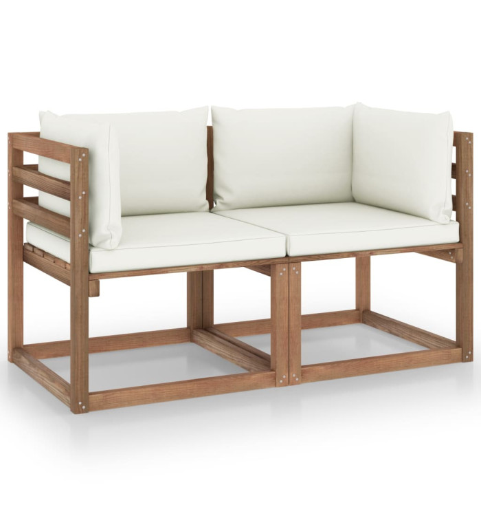 Canapé palette de jardin 2 places et coussin blanc crème Pinède | Mobilier & Déco
