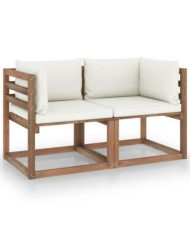 Canapé palette de jardin 2 places et coussin blanc crème Pinède | Mobilier & Déco