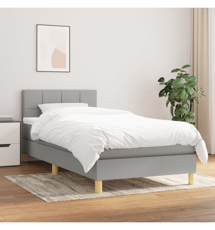 Sommier à lattes de lit avec matelas Gris clair 90x200 cm Tissu | Mobilier & Déco