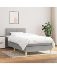 Sommier à lattes de lit avec matelas Gris clair 90x200 cm Tissu | Mobilier & Déco