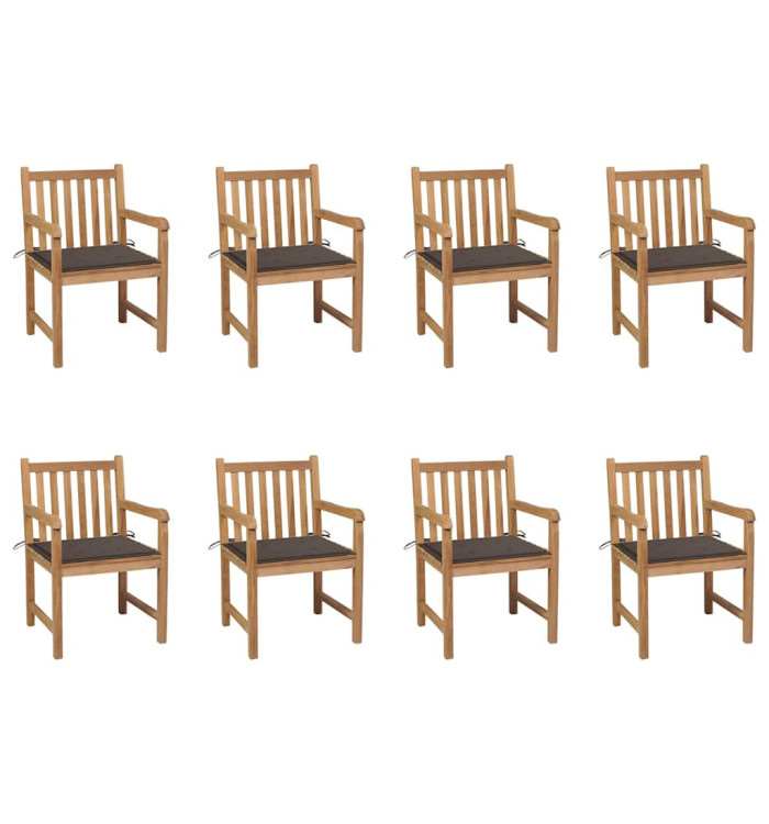 Chaises de jardin lot de 8 avec coussins taupe Bois teck massif | Mobilier & Déco