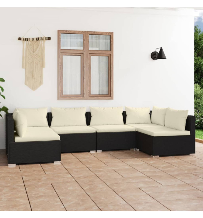 Salon de jardin 6 pcs avec coussins Résine tressée Noir | Mobilier & Déco