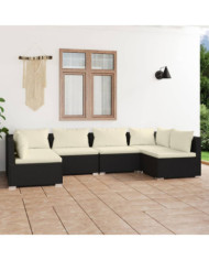 Salon de jardin 6 pcs avec coussins Résine tressée Noir | Mobilier & Déco