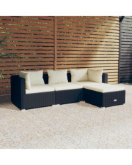 Salon de jardin 4 pcs avec coussins Résine tressée Noir | Mobilier & Déco