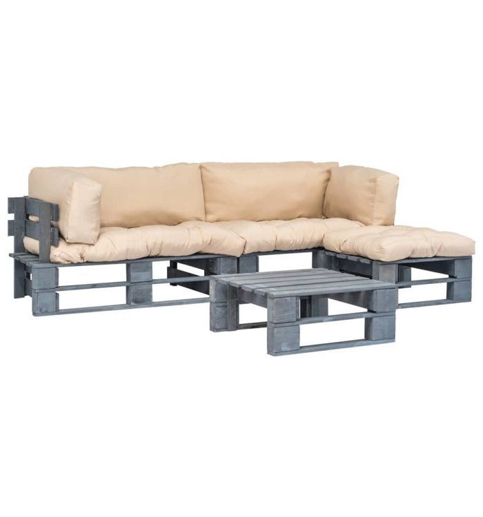 Salon palette de jardin 4 pcs avec coussins sable bois | Mobilier & Déco