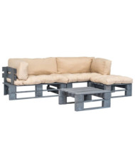 Salon palette de jardin 4 pcs avec coussins sable bois | Mobilier & Déco