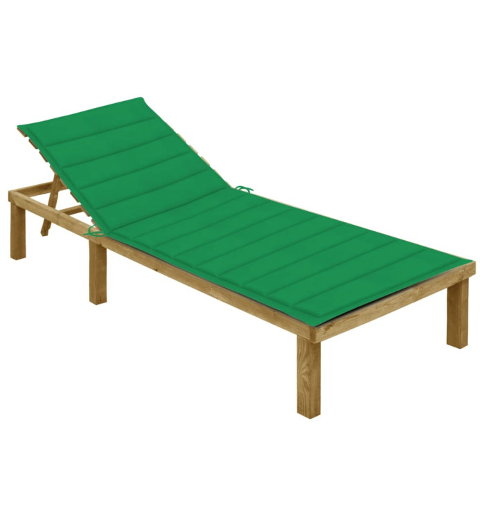 Chaise longue avec coussin vert Bois de pin imprégné | Mobilier & Déco