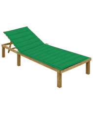 Chaise longue avec coussin vert Bois de pin imprégné | Mobilier & Déco