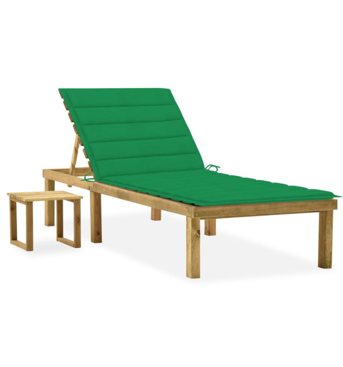 Chaise longue de jardin avec table et coussin Pin imprégné | Mobilier & Déco