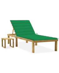 Chaise longue de jardin avec table et coussin Pin imprégné | Mobilier & Déco