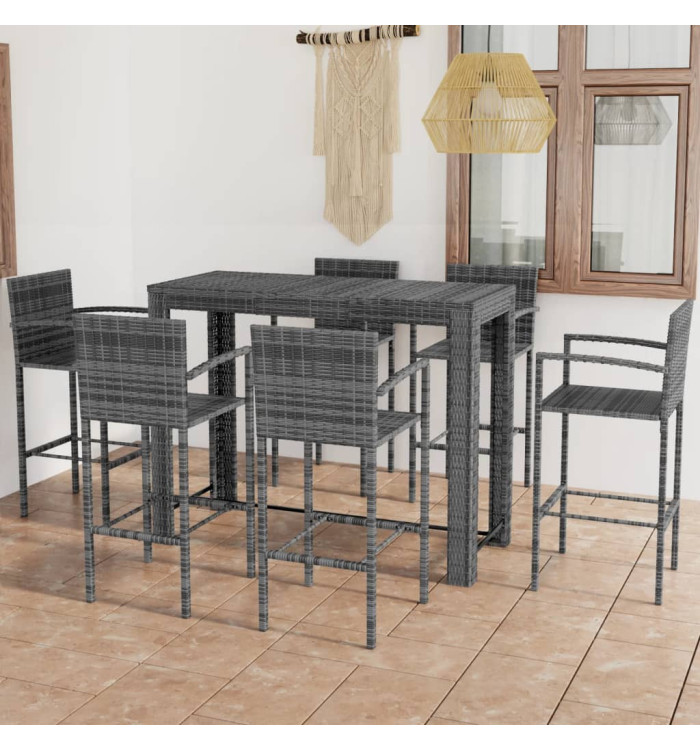 Ensemble de bar d'extérieur 7 pcs accoudoir Résine tressée Gris | Mobilier & Déco