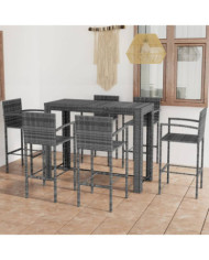 Ensemble de bar d'extérieur 7 pcs accoudoir Résine tressée Gris | Mobilier & Déco