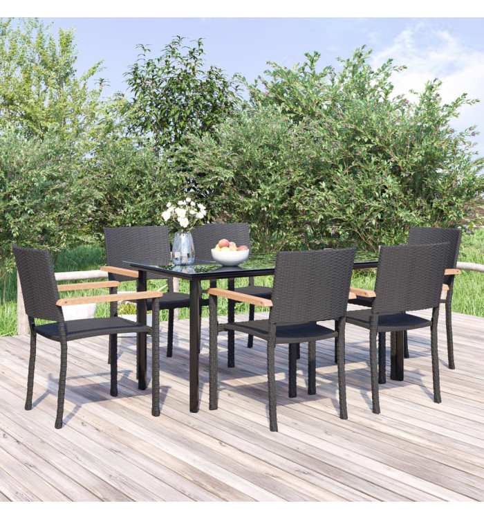 Ensemble à manger de jardin 7 pcs Noir Résine tressée | Mobilier & Déco