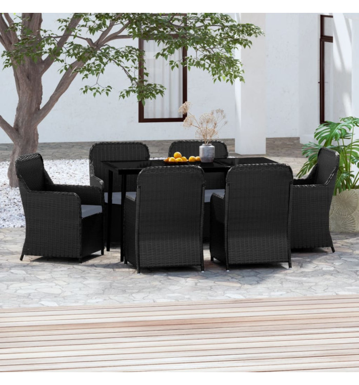 Ensemble à manger de jardin avec coussins 7 pcs Noir | Mobilier & Déco