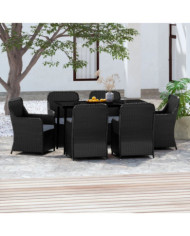 Ensemble à manger de jardin avec coussins 7 pcs Noir | Mobilier & Déco