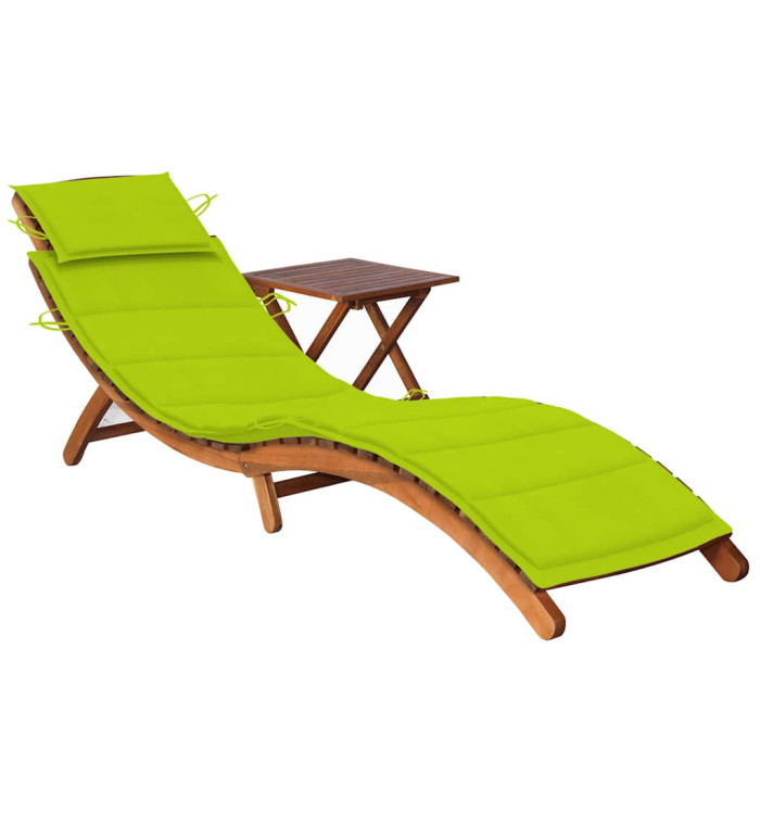 Chaise longue de jardin avec table et coussin Bois d'acacia | Mobilier & Déco