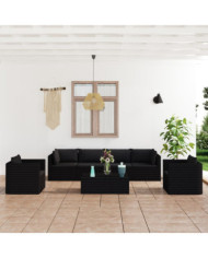 Salon de jardin 7 pcs avec coussins Résine tressée Noir | Mobilier & Déco
