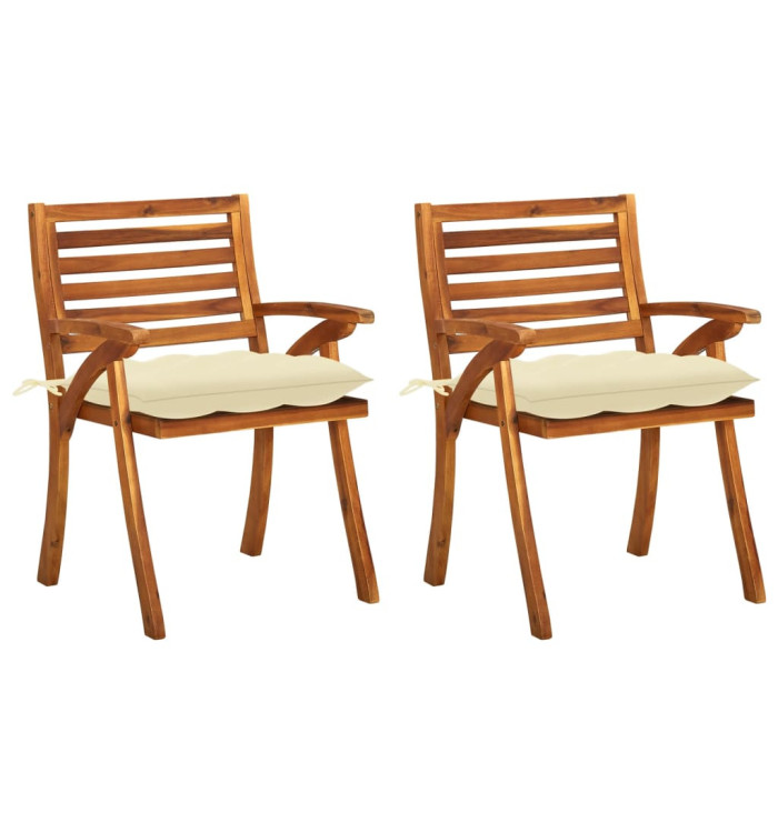 Chaises à manger de jardin avec coussins lot de 2 Acacia massif | Mobilier & Déco