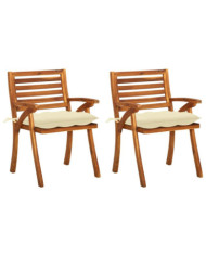 Chaises à manger de jardin avec coussins lot de 2 Acacia massif | Mobilier & Déco
