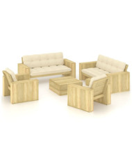 Salon de jardin 5 pcs avec coussins bois de pin imprégné | Mobilier & Déco