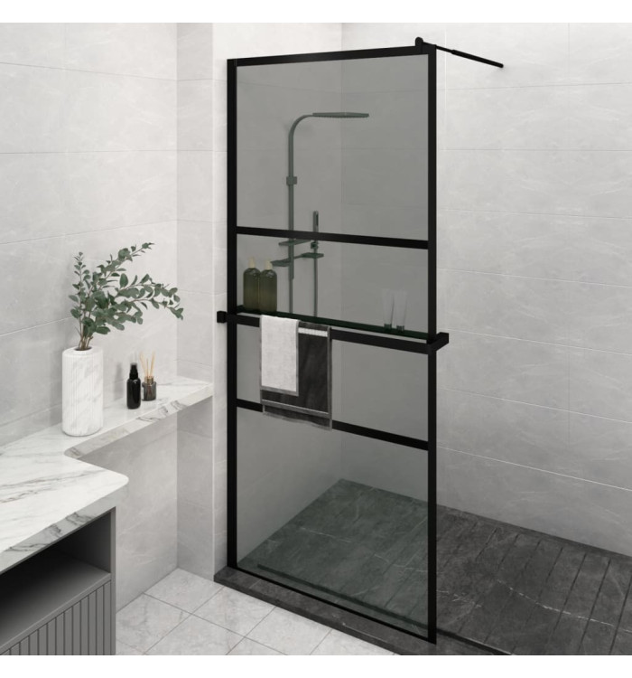 Paroi de douche avec étagère Noir 90x195 cm Verre ESGetAluminium | Mobilier & Déco
