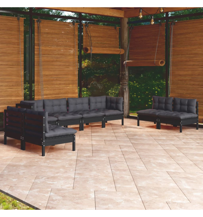 Salon de jardin 8 pcs avec coussins bois de pin massif | Mobilier & Déco